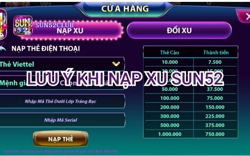 Nạp tiền qua thẻ cào Sun52: Ưu điểm và hướng dẫn